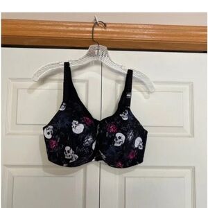 Torrid Black Skull Bra 46D Balconette Full Coverage Back Smoothing Goth Bra.